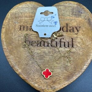 Stainless steel Red Clover Necklace New 16 To 18 Inches